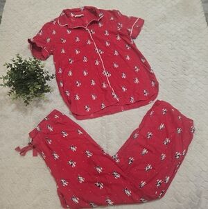 LOFT Red Flannel French Bulldogs Two-Piece Pajamas Set, Size XS/S